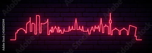 Red neon skyline of Vienna city. Bright Vienna long banner. Vector illustration.
