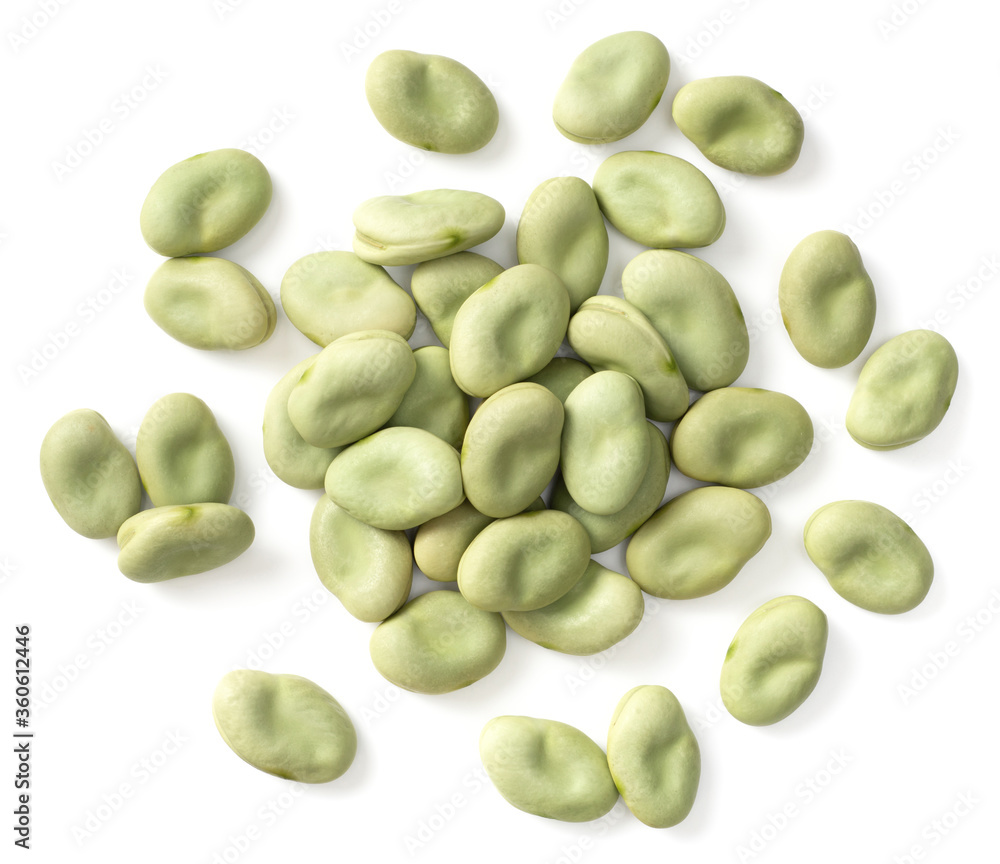 dried green broad beans isolated on white backround, top view dried green broad beans isolated on white backround, top view
