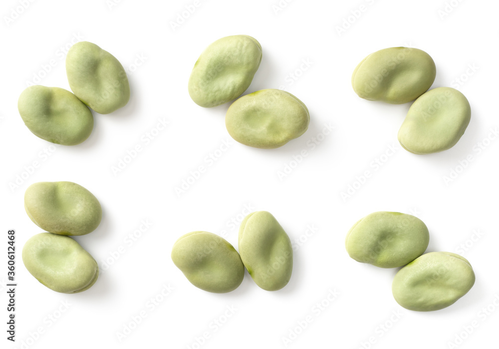 dried green broad beans isolated on white backround, top view dried green broad beans isolated on white backround, top view