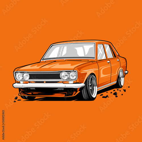 Datsun 510 classic car illustration vector line art