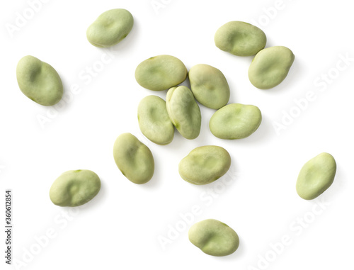 dried green broad beans isolated on white backround, top view