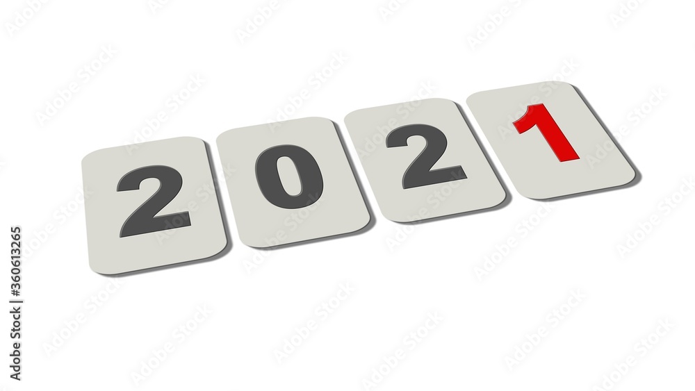 New Year 2021 - Year change - single Numbers on plates - isolated on a white background - 3D illustration New Year 2021 - Year change - single Numbers on plates - isolated on a white background - 3D illustration