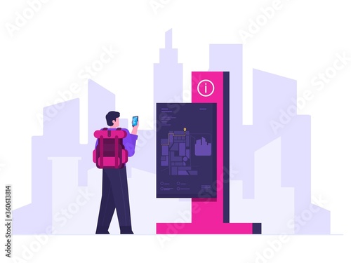 backpacker finding address and location concept illustration. Navigation concept illustration