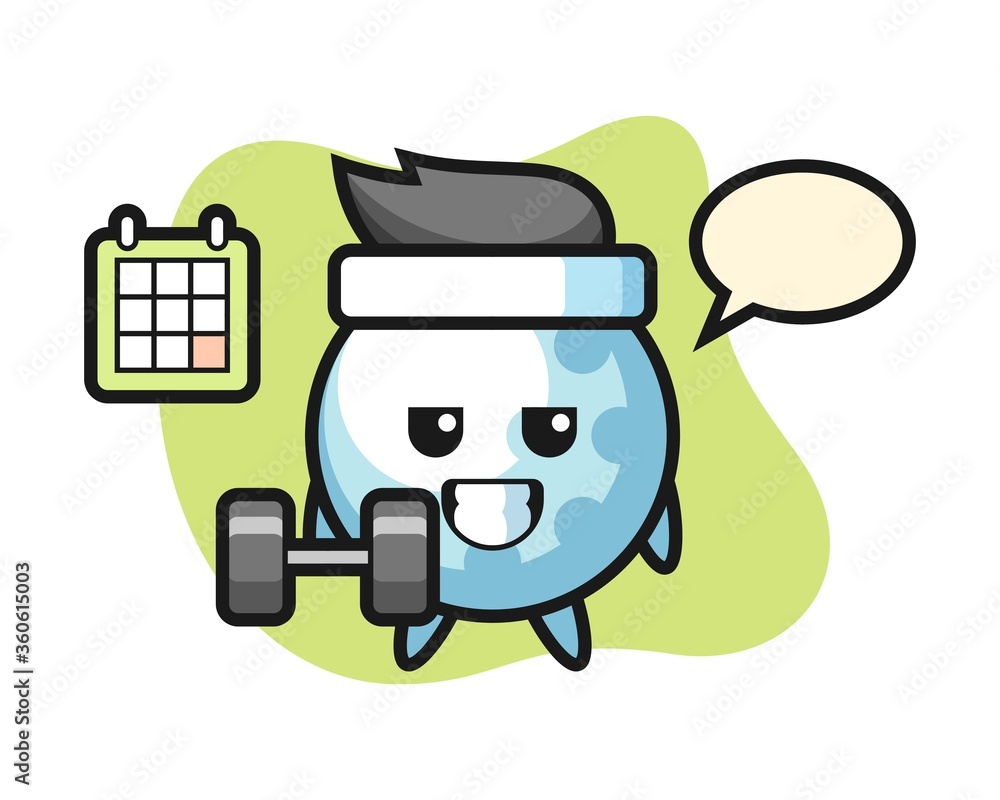 Golf cartoon doing fitness with dumbbell