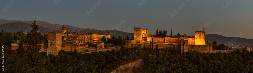 Evening panoramic view of Alhambra. Andalusia, Spain