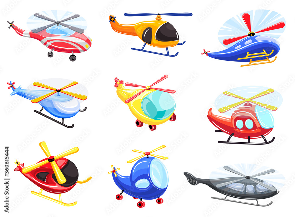 Helicopter icons set. Cartoon set of helicopter vector icons for web design Helicopter icons set. Cartoon set of helicopter vector icons for web design