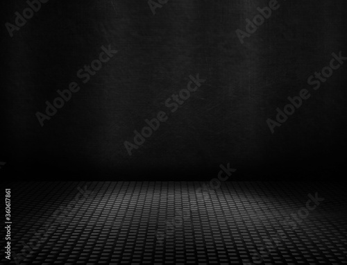 Black room background for interior decoration. Dark studio. 3D illustration