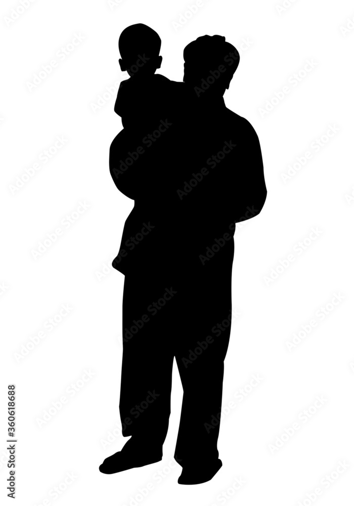 silhouette father and son on white background