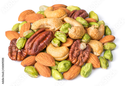 unsalted mixed nuts isolated on white background