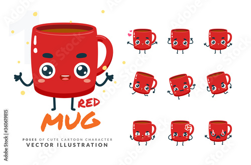 Vector set of cartoon images of Red Mug. Part 1