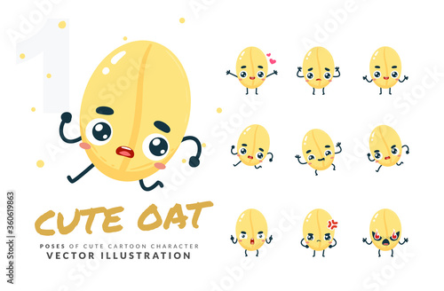 Vector set of cartoon images of Oat grain. Part 1