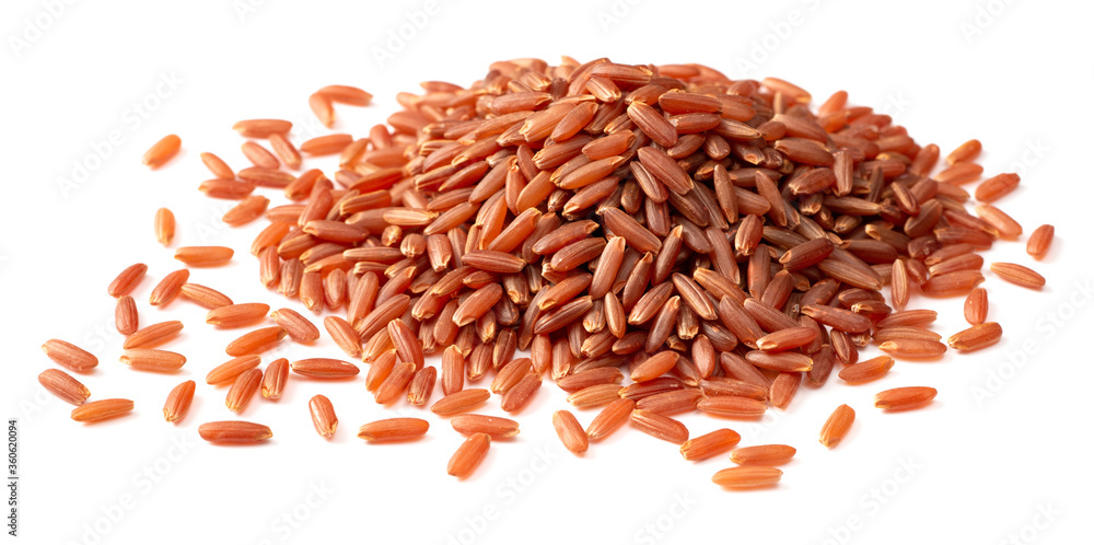 heap of uncooked red rice, isolated on white background heap of uncooked red rice, isolated on white background