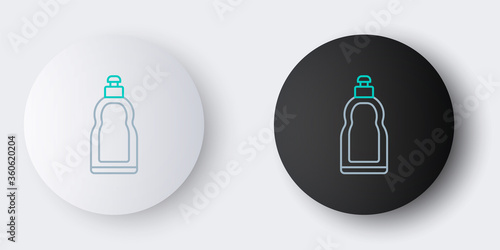 Line Plastic bottle for liquid laundry detergent, bleach, dishwashing liquid or another cleaning agent icon isolated on grey background. Colorful outline concept. Vector.