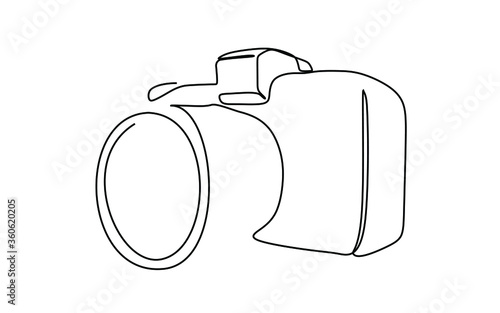 Continuous line drawing of a digital camera. Continuous one line drawing vector illustration, in black color stroke