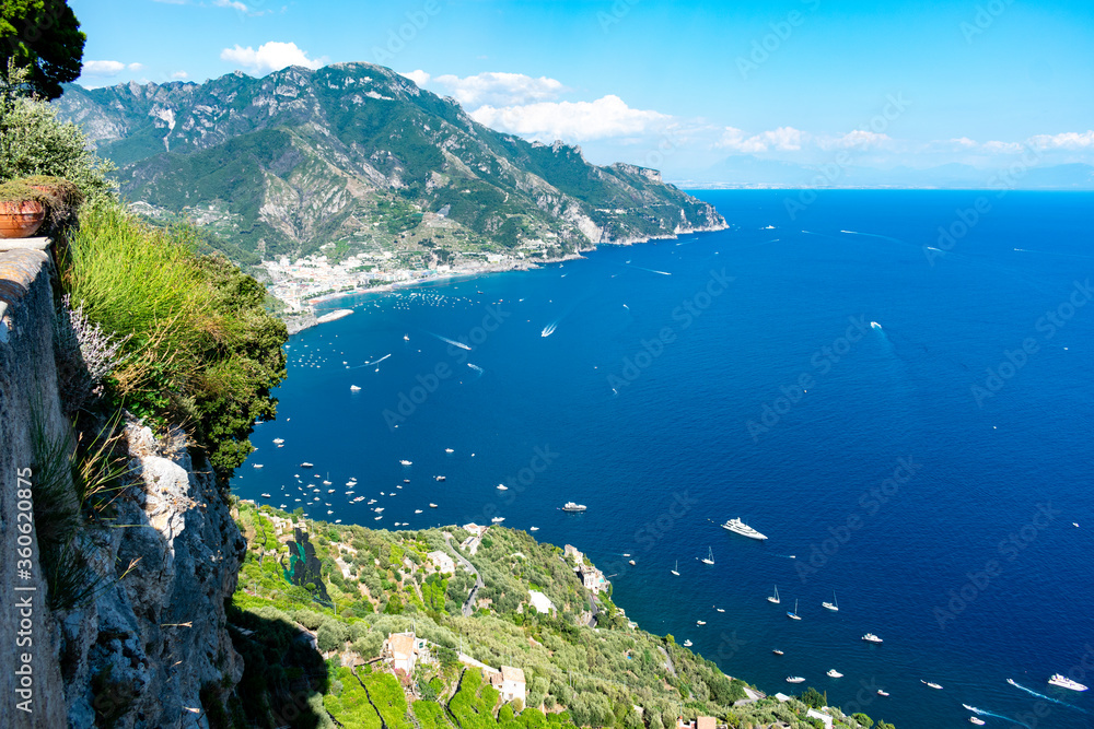 Italy, Campania, Ravello - 15 August 2019 - Top view of the Amalfi coast