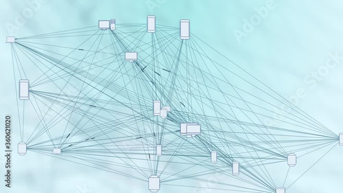 Computer Devices in a Connected Network - Phone, Laptop, Desktop, Concept for Peer to Peer Connections such as Cloud Computing, Storage, Smart Contracts, File Sharing.