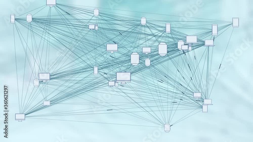 Computer Devices in a Connected Network - Phone, Laptop, Desktop, Concept for Peer to Peer Connections such as Cloud Computing, Storage, Smart Contracts, File Sharing.