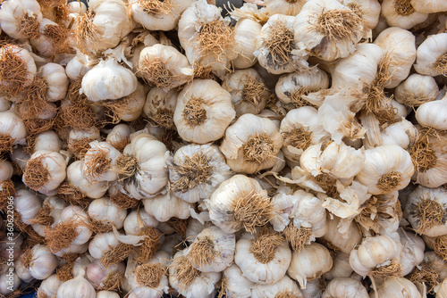 Organic garlic on market.