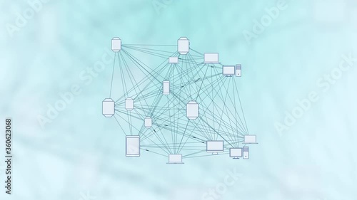 Computer Devices in a Connected Network - Phone, Laptop, Desktop, Concept for Peer to Peer Connections such as Cloud Computing, Storage, Smart Contracts, File Sharing.
