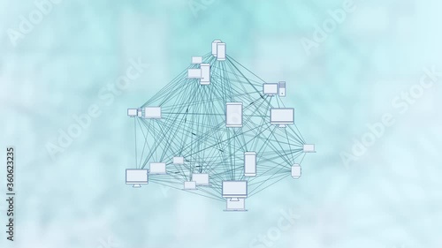 Computer Devices in a Connected Network - Phone, Laptop, Desktop, Concept for Peer to Peer Connections such as Cloud Computing, Storage, Smart Contracts, File Sharing.