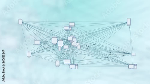 Computer Devices in a Connected Network - Phone, Laptop, Desktop, Concept for Peer to Peer Connections such as Cloud Computing, Storage, Smart Contracts, File Sharing.