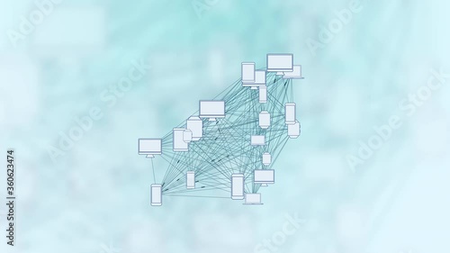 Computer Devices in a Connected Network - Phone, Laptop, Desktop, Concept for Peer to Peer Connections such as Cloud Computing, Storage, Smart Contracts, File Sharing.