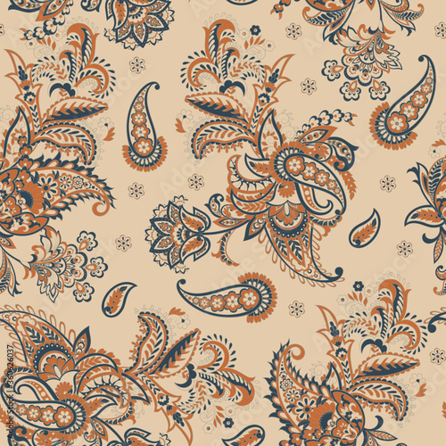 Traditional seamless paisley pattern. Indian floral ornament photo