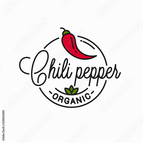 Chili pepper logo. Round linear logo of chile