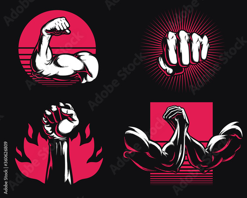 Silhouette fitness gym bodybuilding arm hand icon logo mixed martial art mma vector illustration isolated