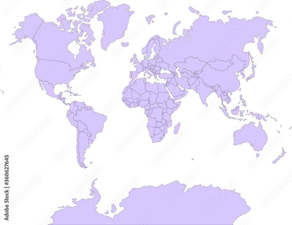 Map of the world with isolated polygons of countries