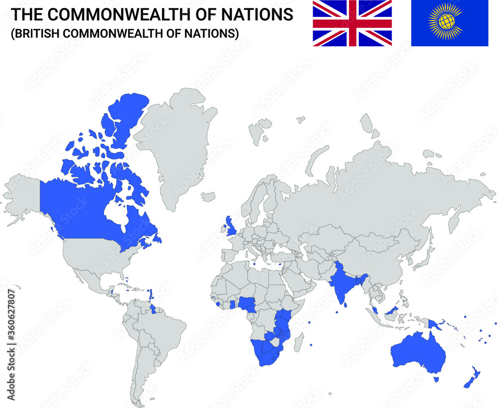 Map Of The British Commonwealth Of Nations Countries Stock Vector | Adobe  Stock