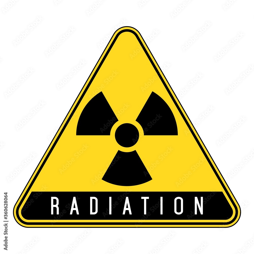Radiation sign. Radioactivity warning, caution yellow sign. Radiation sign. Radioactivity warning, caution yellow sign.