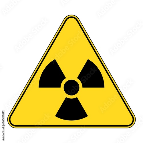 Radiation sign. Radioactivity warning, caution yellow sign.