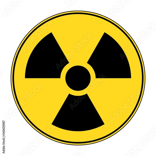 Radiation sign. Radioactivity warning, caution yellow sign.