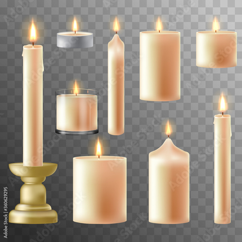 Set of realistic vector white candle