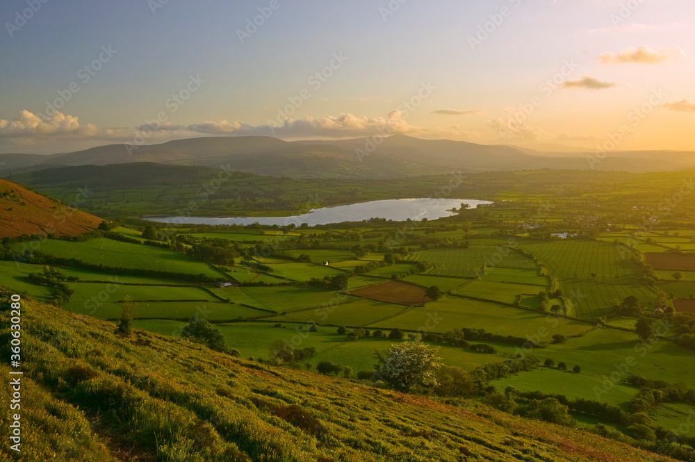 Obraz premium Over view to Llangorse Lake, Brecon Beacons Powys Wales