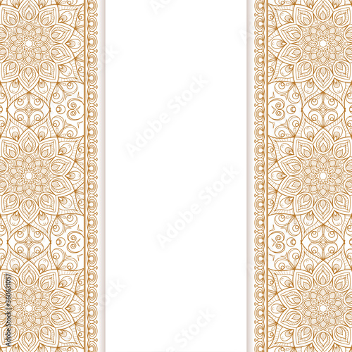 Background with vertical ornament of mandalas and an empty center for your text.