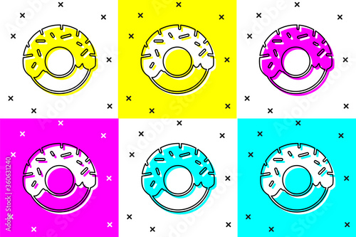Set Donut with sweet glaze icon isolated on color background. Vector.