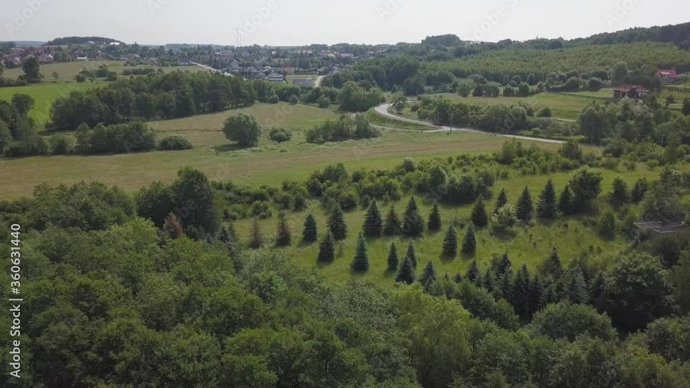 Aerial Landscape of Rural Area with Forests Meadows Fields and Village Houses Aerial Landscape of Rural Area with Forests Meadows Fields and Village Houses