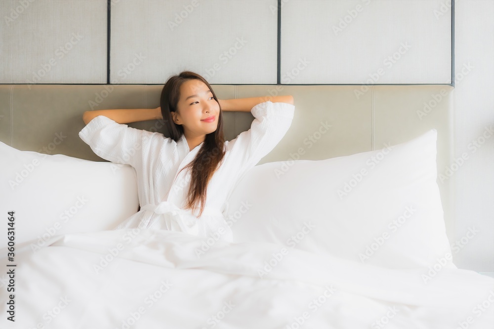 Portrait beautiful young asian woman relax happy smile in bedroom Portrait beautiful young asian woman relax happy smile in bedroom
