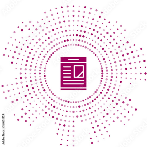 Purple Newspaper advertisement displaying obituaries icon isolated on white background. Abstract circle random dots. Vector.