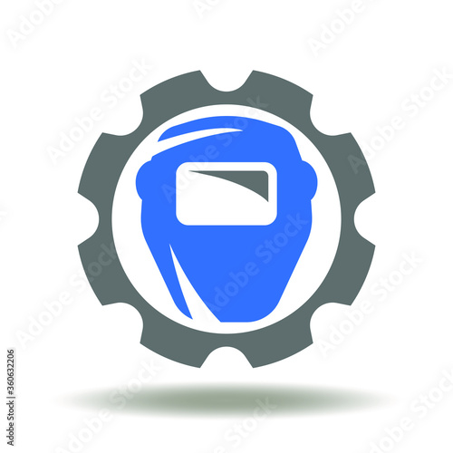Welder Safety Mask Cog Wheel Icon Vector. Welding Company Construction Service Logo.