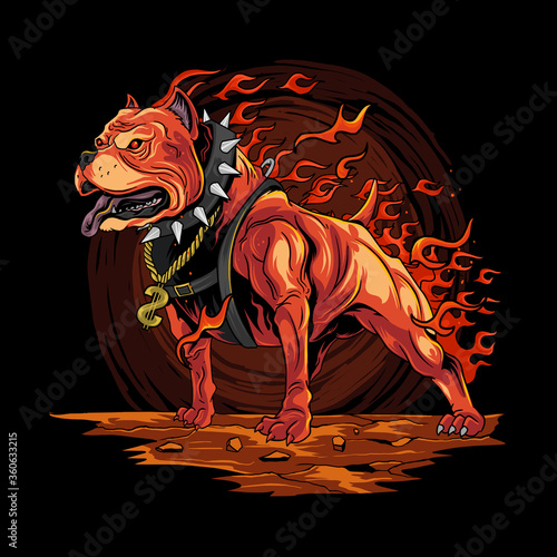 DOG FIRE PITBULL FROM HELL ARTWORK VECTOR