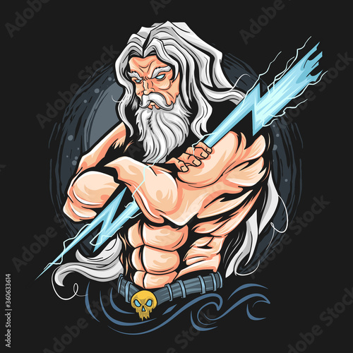 Картината върху платно THUNDER ZEUS GOD ARTWORK VECTOR CAN USE FOR T-SHIRT, OR GAMER ESPORT LOGO