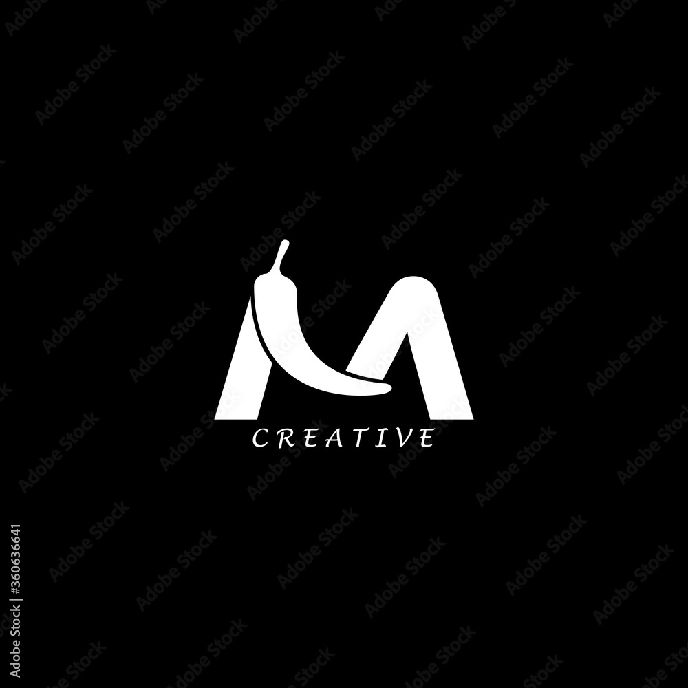 Chili concept flat M letter logo design Chili concept flat M letter logo design