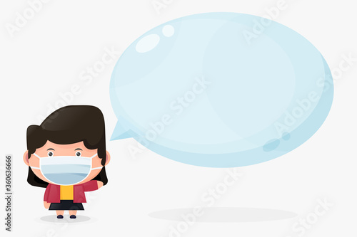 Cute girl wearing a medical mask with bubble speech