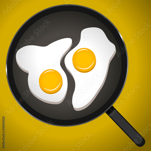 Fried eggs in a pan. Eggs and skillet.