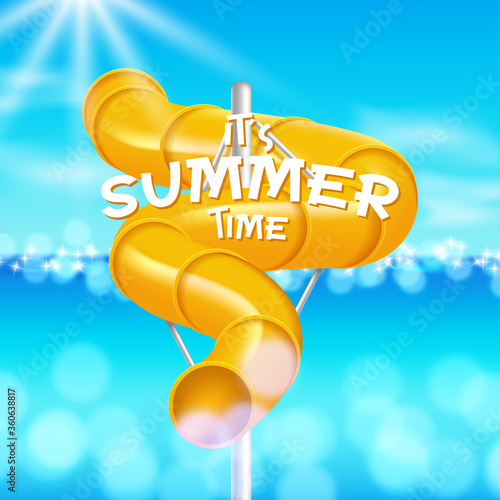 Vector illustration of 3d screw slides realistic waterpark pool aquapark aqua park. vector illustration