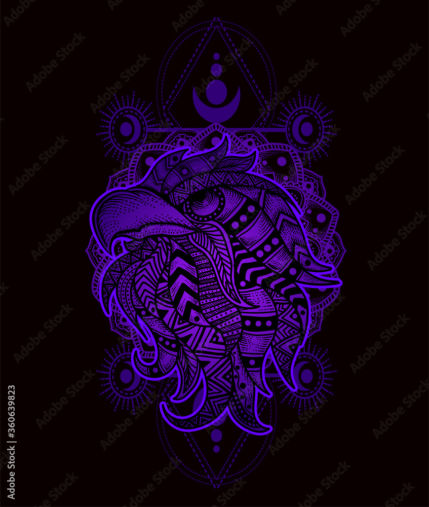 Illustration vector eagle head with mandala style hand drawing.