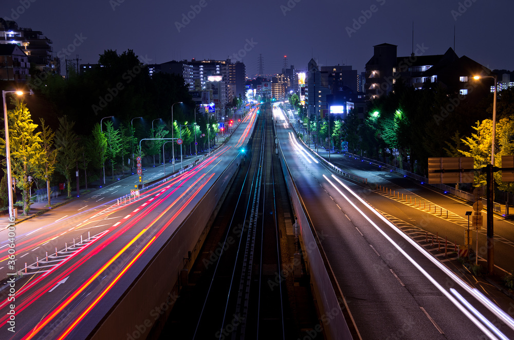 Fototapeta premium The other side / night beams & train rail 
